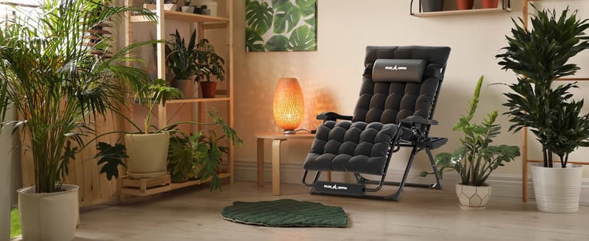 UDPATIO Oversized Zero Gravity Chair 33In XXL Patio Reclining Chair with Cushion, Outdoor Folding Recliner with Pillows|Cup Holder|Foot Rest|Padded Headrest, Black, Support 500LB