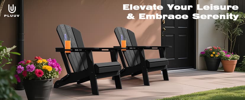 Folding Adirondack Chair Set of 8, HDPE All-Weather Patio Chairs for Outdoor, Patio, Lawn, Garden, Backyard Deck, Fire Pit - Black