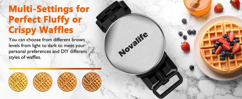 Waffle Maker, 1400W Belgian Waffle Maker, Double Waffle Iron 180° Flip, Rotating Nonstick Plates, Adjustable Browning Control, Locking Buckle & Cool Touch Handle, Removable Drip Tray, Stainless Steel