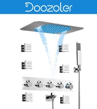 23" Full Body Thermostatic Shower System with Body Jets, Luxury LED Music Rainfall Waterfall Shower Jets System In Wall, Smart Ceiling Mount Multi Function Rain Shower Faucet Set