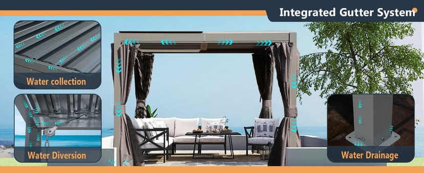 Domi 10x12FT Outdoor Louvered Pergola Full Aluminum Structure,Patio Pergola with Two Independently Adjustable Roof for Backyard, Sun Shade Gzebo with Gutter System for Garden Deck(Dark Gray)