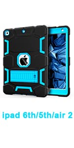 CCMAO iPad 9th Generation Case, iPad 8th/7th Generation Case, iPad 10.2 2021/2020/2019 Case with Kickstand, Heavy Duty Shockproof Hybrid Three Layer Protective Cover for Kids Boy Girl, Black+Sky Blue