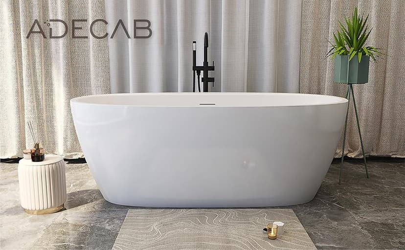 59" Acrylic Freestanding Bathtub, Soaking Tub for Bathroom, Stand Alone Tub, cUPC Certified, Integrated Overflow and Drain, Gloss White