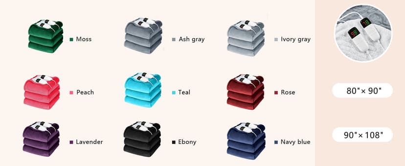 Heated Electric Blanket King Size - 90" x 108" Heating Blanket with Dual Control, 10 Heating Levels & 8 Hours Auto Off, Soft Warm Flannel Gifts Blanket with Over-Heat Protection, ETL & FCC Certified