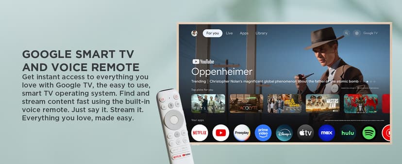 TCL 65-Inch Class QLED 4K Smart NXTVISION TV with Google TV (65A300W, 2024 Model) Dolby Vision HDR & Dolby Atmos, Built-in Google Assistant with Voice Remote, Works with Alexa, Streaming Television