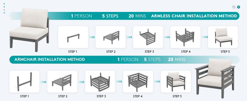 SERWALL HDPE Patio Furniture Set, 10 Pieces Outdoor Sectional Sofa Set, All-Weather Wood-Like Outdoor Sofa Couch with Coffee Table for Deck, Lawn, Grey Frame with Khaki Cushion