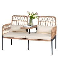 3 Piece Outdoor Wicker Furniture Bistro Set, Rattan Chairs Conversation Sets Wicker Patio Furniture for Balcony Poolside Backyard, Yellow/Beige