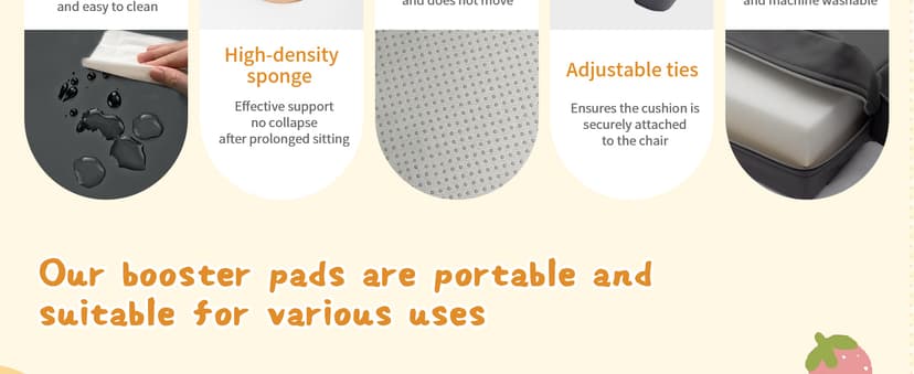 Booster Seat for Dining Table, PU Anti-Scratch Easy Cleaning Kids Toddler Booster Seat for Table, Portable Travel Increasing Cushion for Chair - Dark Grey