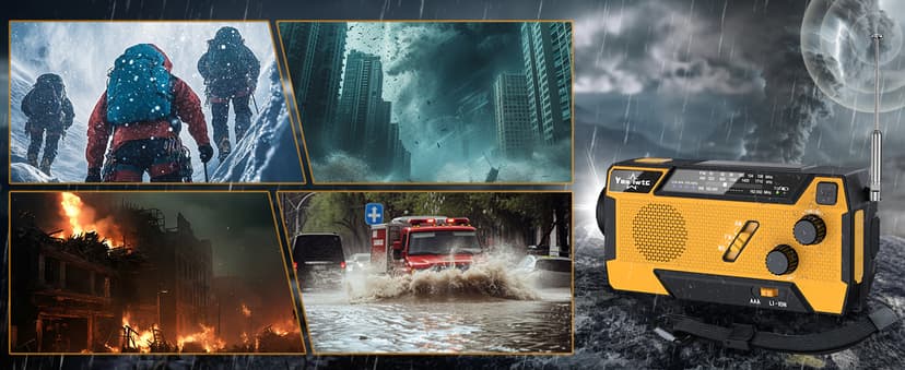 Hand Crank Emergency Radio NOAA Weather Radio 7400mWh Battery Operated 3 in 1 Charging Cable Hand Crank Charger with AM FM Portable Solar Powered Radio for Winter Storm Hurricane Survival Gear