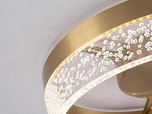Jaycomey Modern LED Ceiling Light Fixture, 11.65" Flush Mount Kitchen Lighting Gold with Clear Seeded Acrylic Lampshade,Round Ceiling Lamp Lights for Hallway Dining Room