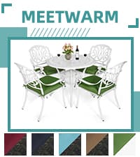 MEETWARM 9-Piece Outdoor Furniture Dining Set, All Weather Cast Aluminum Patio Garden Set with 8 Chairs,1 Oval Table, 2" Umbrella Hole, Dark Bronze