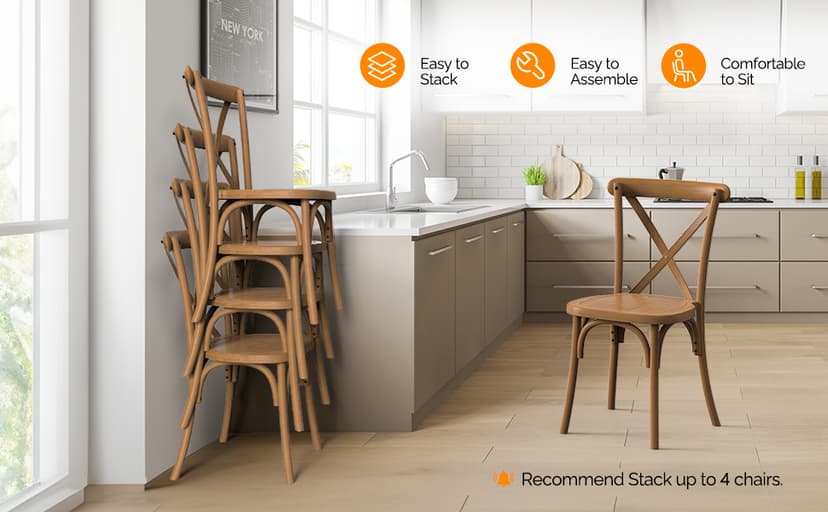 VINGLI Plastic Outdoor Dining Chairs Set of 6, Stackable Patio Farmhouse Brown Dining Chairs with X Back, Waterproof Kitchen & Dining Room Chairs for Indoor-Outdoor, Capacity 400 lbs