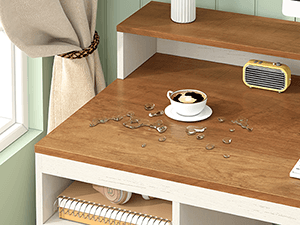 TVU Farmhouse Computer Desk with Drawers, 65'' Home Office Desk with Power Outlets, Storage Cabinet and Printer Stand, Study Writing Desks with Long Monitor Stand, White