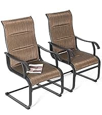 NUU GARDEN Patio Dining Chairs Set of 4, All Weather Outdoor Padded Textilene Patio Chairs, Breathable Spring Motion Textile High Back Outdoor Dining Chairs for Backyard, Lawn, Deck, Grey