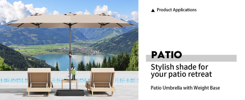 15ft Patio Umbrella with Base,Large Outdoor Double-Sided Rectangle Umbrella with Crank Handle, Market Umbrella for Poolside Garden Deck Backyard Beach Pools, Beige