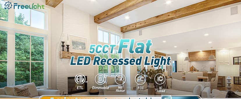 FREELICHT 24 Pack Retrofit LED Recessed Lighting 6 Inch, Selectable 2700K/3000K/4000K/5000K/6000K, Dimmable Flat LED Can Lights, 10W=110W, 1000LM, IC & Damp Rated, ETL & FCC, White