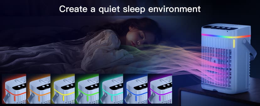 Portable Air Conditioners,1200ML Cooling fan Mini Air Conditioner with Remote Control,3 Wind Speed & 7 LED Light,3 Cool Mist& 1-3H Timer,Personal Air Conditioner Evaporative Air Cooler for Room/Office