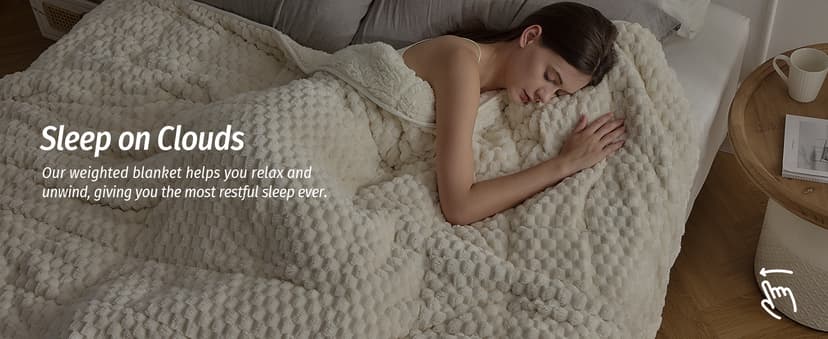 Wemore Fleece Weighted Blanket for Adults (60" x 80" 15lbs, Cream White), Dual Sided Cozy Soft Sherpa Heavy Blanket with 3D Imitation Turtle Shell Warm Jacquard Flannel for Couch and Bed