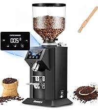 Huanyu Commercial Coffee Grinder with 64mm Flat Burr Anti-Flying Grounds Outlet 26oz Lotus Hopper 8 Stepless Settings Electric Coffee Grinders with Smart Touchscreen for Cafés Restaurants