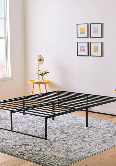 Linenspa Folding Metal Platform Bed Frame - No Box Spring Needed - Underbed Storage - Simple Tool Free Assembly - Mattress Foundation - 14" High - Traditional Design - Sturdy Steel - Full Size