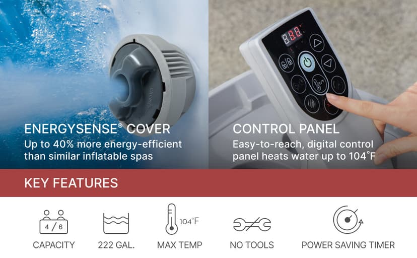 Bestway Coleman Hawaii AirJet Inflatable Hot Tub with EnergySense Cover, Blue + Bestway SaluSpa Spa Seat (4 Pack) + Bestway SaluSpa Pillows (2 Pack)