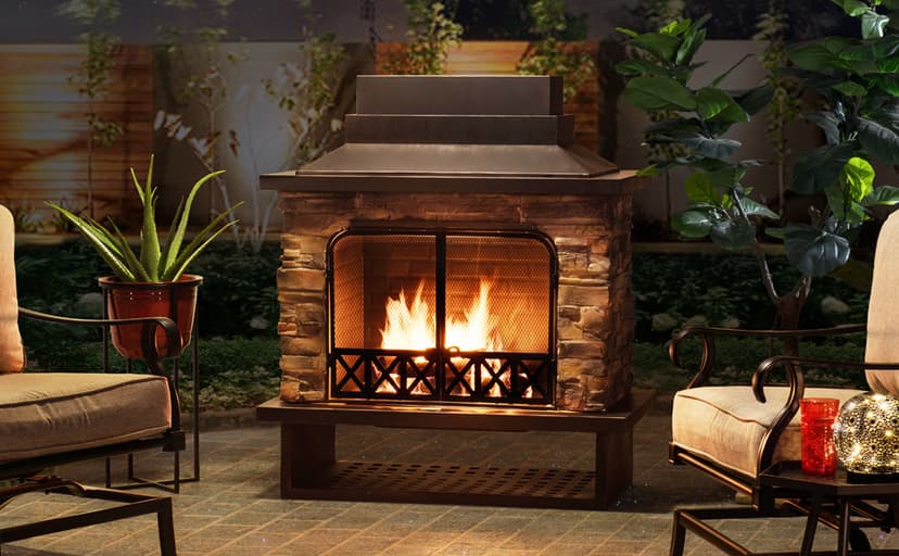Sunjoy Outdoor Fireplace, Heavy Duty Patio Wood Burning Fireplace with Steel Chimney, Mesh Spark Screen Doors, Removable Grate and Fire Poker, Black