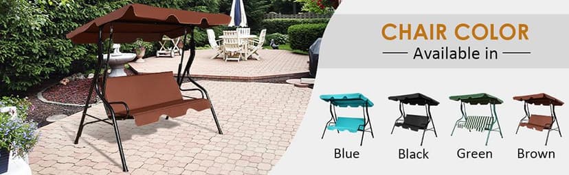 Tangkula 3 Person Porch Swing, Patio Swing with Removable Cushion & Powder-Coated Steel Frame, Outdoor Swing with Canopy for Porch, Backyard, Garden, Balcony (Green)