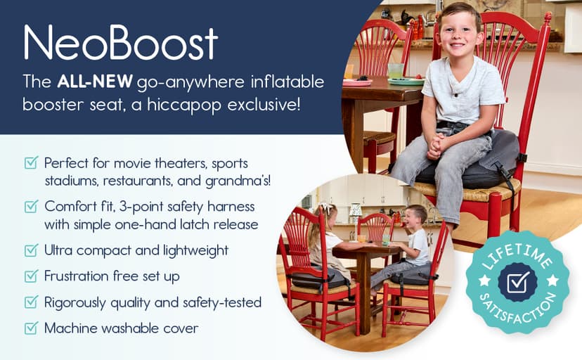 hiccapop NeoBoost Inflatable Toddler Booster Seat for Dining Table – Portable, Quick-Inflate Design – Anti-Slip Base, Secure Straps, Easy-Clean – Perfect for Home & Travel