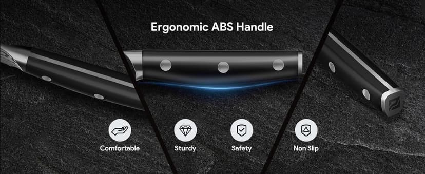 Steak Knives Set of 8 with Drawer Organizer Built-in Sharpener, 4.6 Inch Non Serrated Dinner Knife, Forged German Steel Damascus Pattern Straight Edge Meat Knife with Full Tang Handle, Black