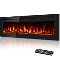 60 Inch Electric Fireplace in-Wall Recessed and Wall Mounted, Ultra-Thin Linear Fireplace Heater 750/1500W with Realistic Flame, Higher Temperatures & Lower Noise, Log Set & Crystal Options
