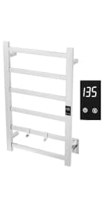 8-Bar Heated Towel Rack - Slim Design, Quick Heating, Adjustable Temperature, 24-Hour Timer - Brushed Stainless Steel - Ideal for Hot Towels in Bathroom