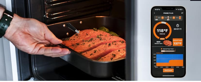 Smart Wireless Meat Thermometer 4 Probes, Bluetooth Food Thermometer, Remote Tracking and Real-Time Readings from Apps, for iOS and Android, for BBQ, Grill, Smoker