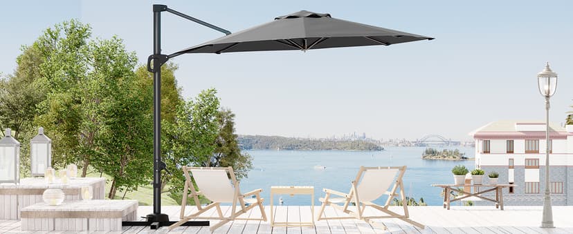 10FT Patio Umbrella Outdoor Large Cantilever Umbrella w/Base Included Market Sun Shade Windproof Offset Umbrella with 360-Degree Rotation for Garden Deck Pool Patio, Turquoise Blue