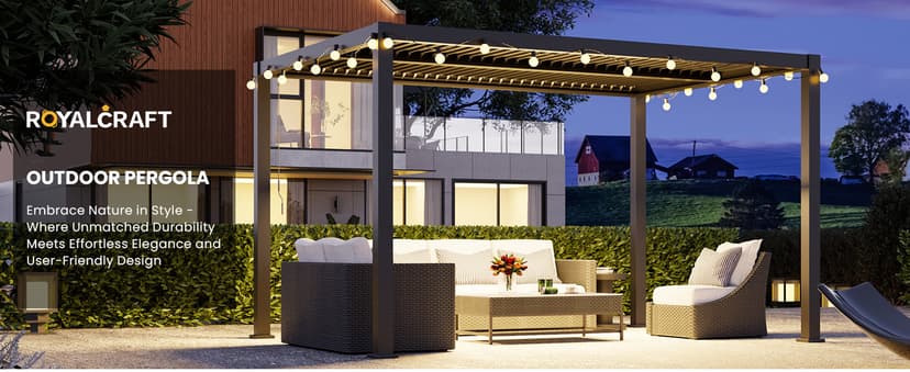 Louvered Pergola 12'x16', Full Aluminum Outdoor Pergola with Adjustable Proof and Gutter System, Metal Hardtop Gazebo for Patio, Deck, Garden, Yard, Black