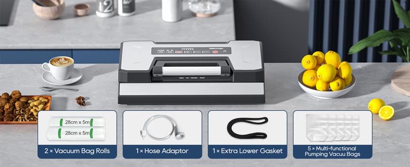 Liquid Vacuum Sealer Machine, 90Kpa Vacuum Sealer Machine Preservation Dry/Moist/Liquid Modes, LED Indicator Light, Handle Locked Design, Built-in Cutter and Bag Storage, Removable Drip Tray