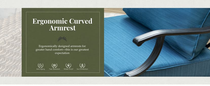 Patio Furniture Set 5 pcs, Outdoor Patio Furniture, 3-Seat Sofa, 2 Rocking Chairs, 2 Ottomans and 5.75" Extra Thick Cushion, Conversation Set for Backyard Deck,Gemstone Blue