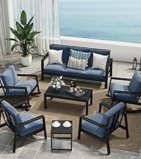 Solaste Aluminum Patio Furniture Set,7 Seats Modern Outdoor Conversation Set Sectional Sofa with Upgrade Cushion and Coffee Table,Grey