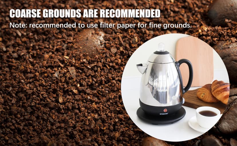 Electric Coffee Percolator Stainless Steel Coffee Maker with Clear Brew Progress Knob and No-Drip Spout Auto Keep Warm & Cordless Serving Coffee pot with On/OFF Switch Fast Brew (10 Cup)