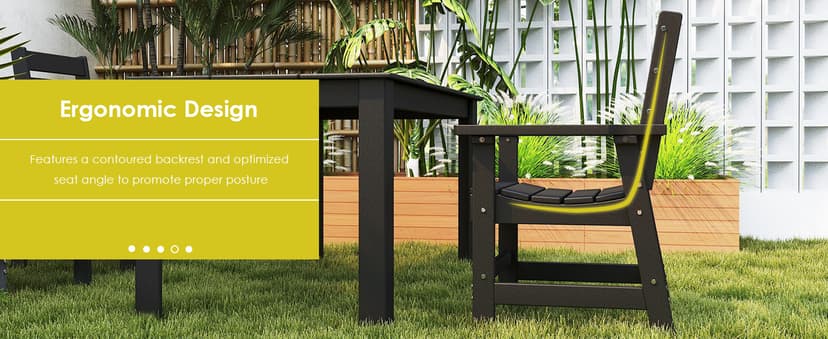 GREENVINES 7-Piece Outdoor-Dining-Set | HDPE Plastic 67'' Table and Chairs Sets for 6 | Patio Furniture | All Weather | Umbrella Hole | Black | for Poolside Garden Backyard