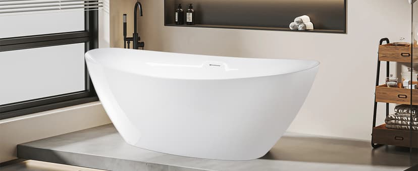 Vanity Art 71" X 33" Freestanding Bathtub | Home Improvement Bathtubs with Contemporary Design for Soaking and Bathing, Overflow and Pop-up Drain with UPC Certified, Acrylic, VA6807-PC