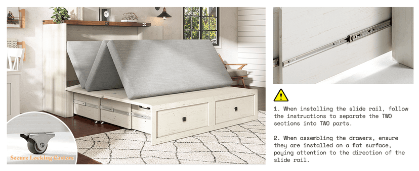 AMERLIFE Queen Murphy Bed with Storage & Charging Station, Farmhouse Murphy Cabinet with Foldable Panel, Noisy Free, for Guest Bedroom, Living Room, Office, Distressed White & Barnwood