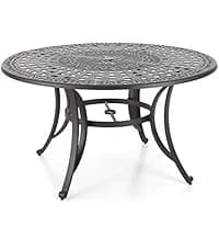 Sophia & William Outdoor Dining Table 6-Person Round Cast Aluminium, Patio Bistro Table with 2.2" Umbrella Hole for Porch Backyard, Bronze