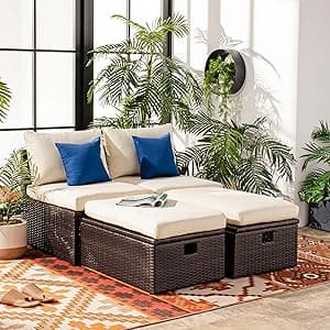 SAFAVIEH Outdoor Collection Owen Natural Teak Solid Wood/Taupe Cushion 3-Seater Sofa