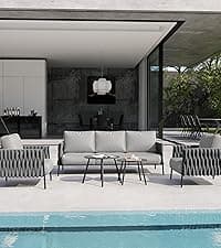 EAST OAK 5 Seats Patio Furniture Set, Waterproof Outdoor Patio Furniture with Thick Cushion, 4-Piece Outside Conversation Set with Coffee Table for Garden and Yard, Misty Grey