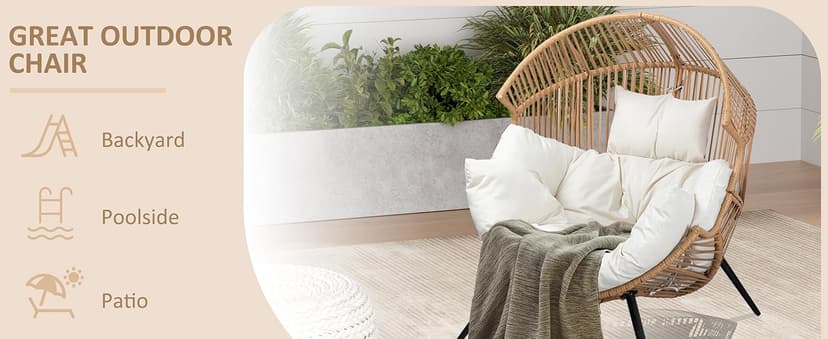 Shintenchi Wicker Egg Chair Outdoor Rattan Patio Chair with Cushion,Oversized Patio Lounge Chairs with Cushion Egg Basket Chair, Egg Seat for Indoor Living Room Bedroom Outside Patio Backyard Balcony