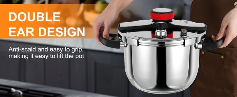 Pressure Cooker 10 QT, Stainess Steel Pressure Canner 10 Quart, Explosion-Proof Cookware, Rotating Lock/Unlock Lid, One-handed lid opening, Thickened Silicone Ring And Anti-scald Handle, Silver