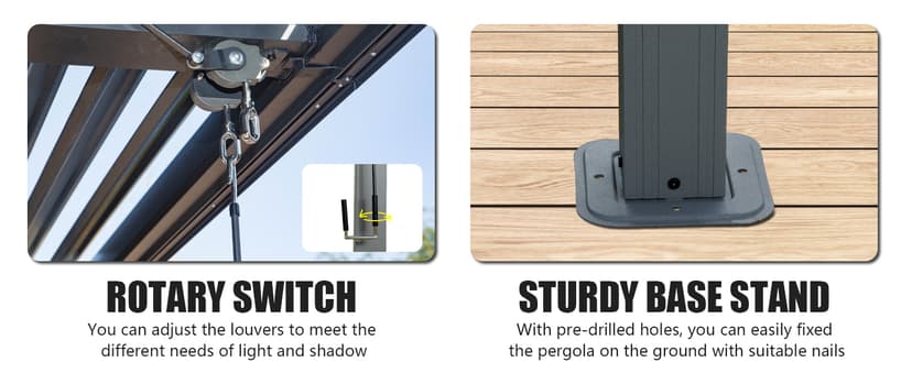 Domi Outdoor Louvered Pergola 10x13FT Full Aluminum Structure,Patio Rainproof Pergola with Two Independently Adjustable Roof for Backyard, Garden w/Curtains and Netting - Dark Gray