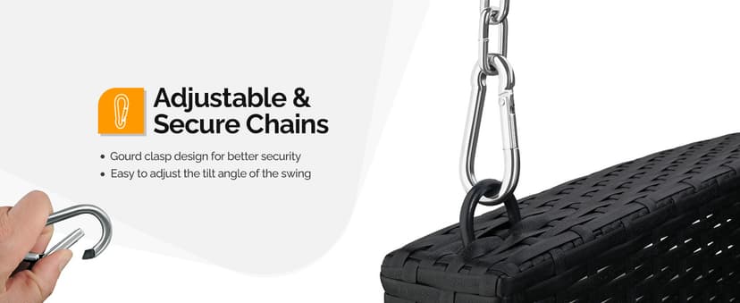 VINGLI 2.2 FT 1-Person Use Rattan Porch Swing Outdoor Support 440 LBS with Cushions & Adjustable Chains, Patio Wicker Swing Bench Chair for Garden, Yard, Lawn, Tree, Black