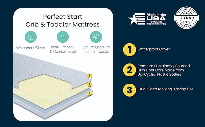 Serta Perfect Start Dual Sided Baby Crib Mattress & Toddler Mattress - Waterproof - 6" Premium Sustainably Sourced Fiber Core - GREENGUARD Gold Certified – 7 Year Warranty - Made in USA