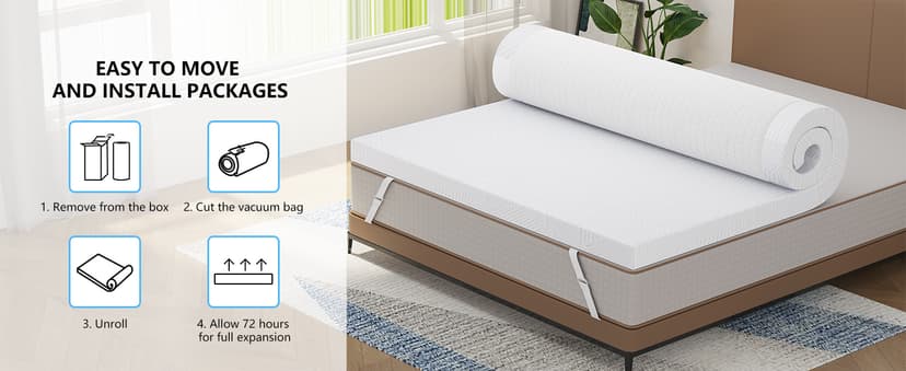 3 Inch Queen Memory Foam Mattress Topper, Cooling Gel Bed Topper with Removable Cover, Soft & Pain Relief & Breathable, CertiPUR-US & Oeko-Tex Certified